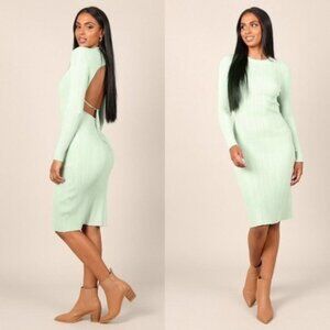 Petal & Pup NEW Milleri Knit Bodycon Open Back Dress in Sage Green Size 6